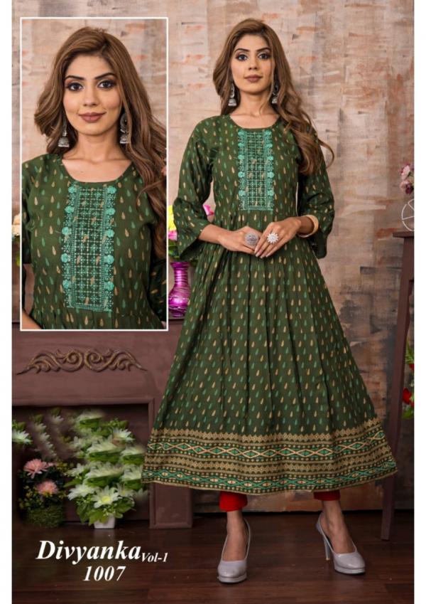 Divyanka 1 Rayon Fancy Long Anarkali Kurti Collection